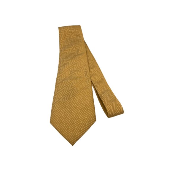 BCBG Attitude Golden Brown Silk Neck Tie Zig Zag Geometric Print Office Career - Picture 2 of 13